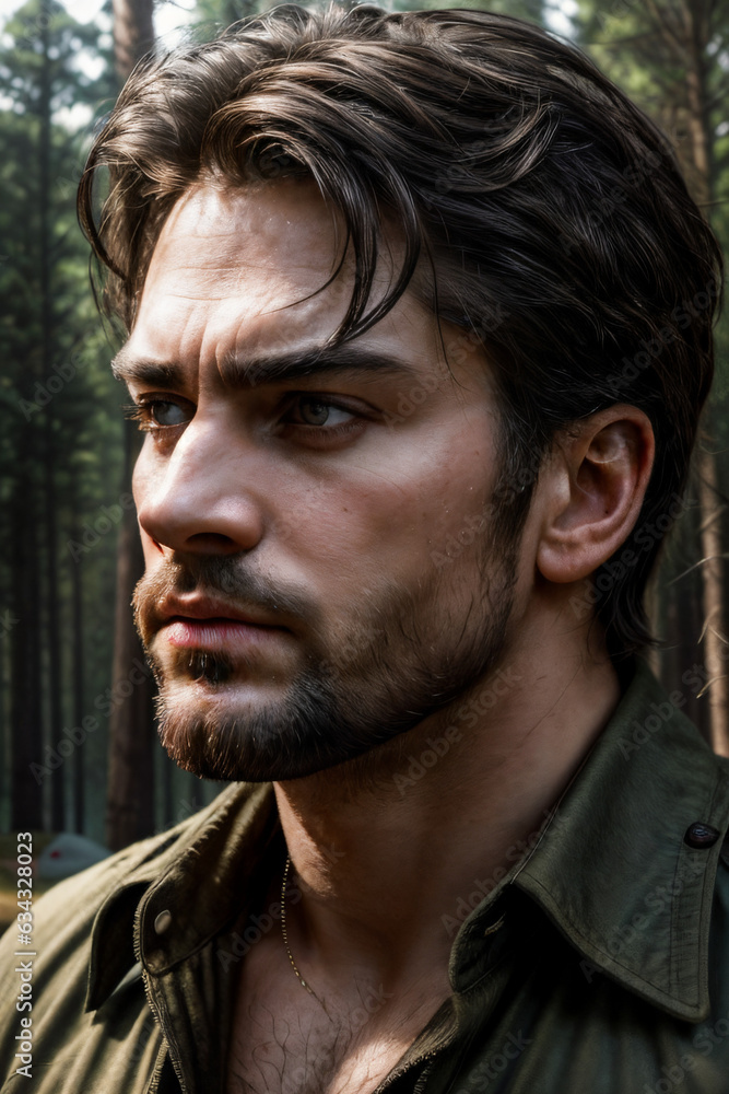 portrait of a Handsom young man exploring the woods portrait of a Handsom young man exploring the woods