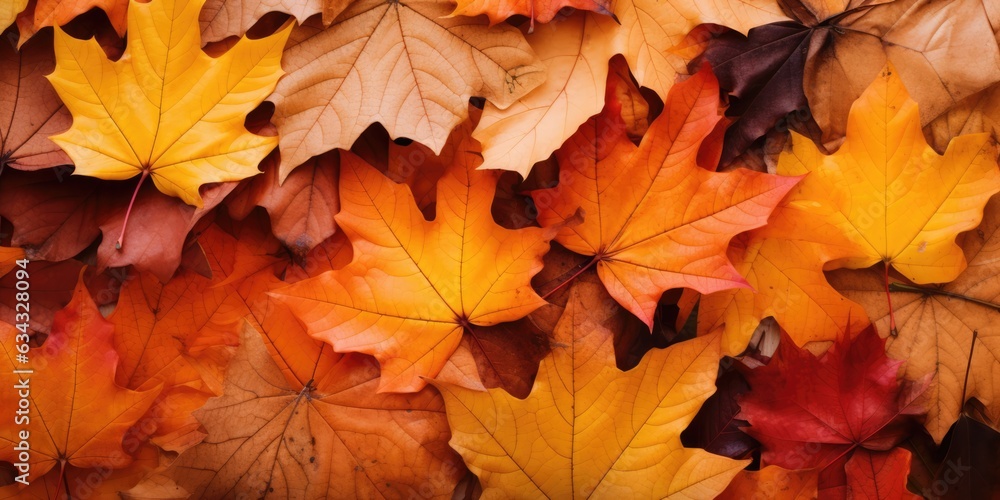 Autumn colorful leaves background, Falling leaves natural background, generative ai