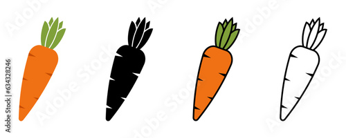 Set of carrots vector icons. Orange and black fresh carrot. Vegetarian and healthy food. Vector 10 Eps.