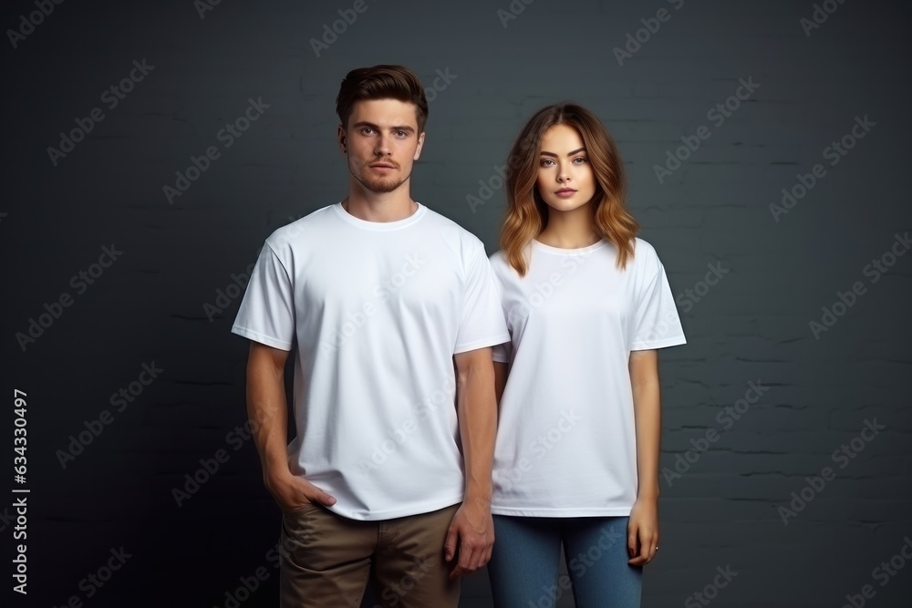 Couples with white t-shirt for mockup. Generative AI. Couples with white t-shirt for mockup. Generative AI.