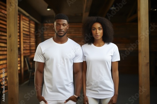 Couples with white t-shirt for mockup. Generative AI.
