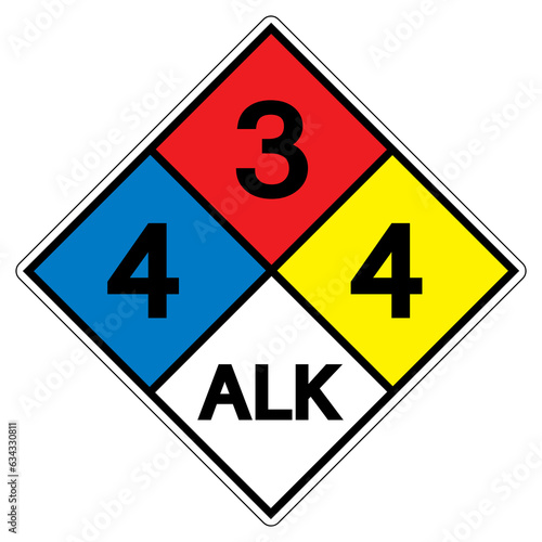 NFPA Diamond 704 4-3-4 ALK Symbol Sign, Vector Illustration, Isolate On White Background Label. EPS10