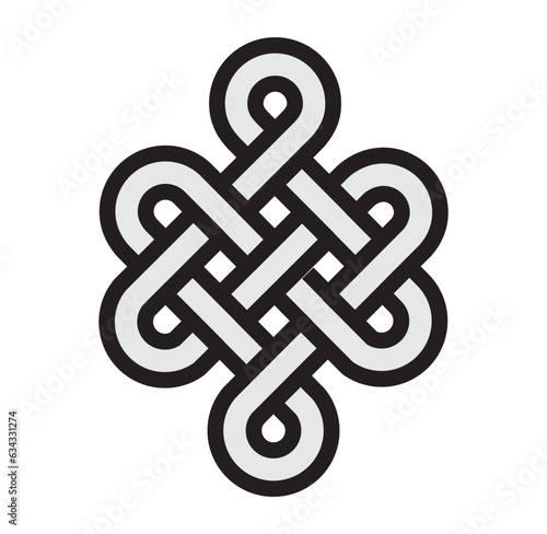 Infinity knot of longevity and health, a sign of good luck Feng Shui outline vector illustration.