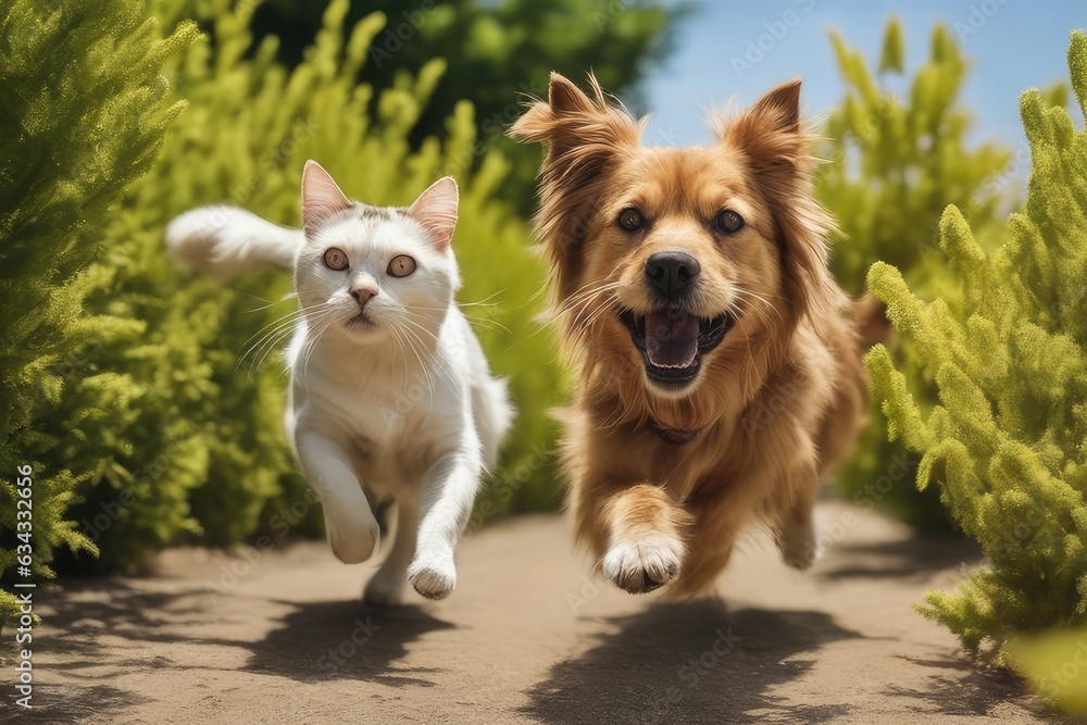 cat and dog on the grass cat and dog on the grass