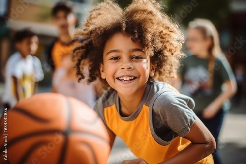 Tela Portrait of young basketball player practicing with classic ball outdoors