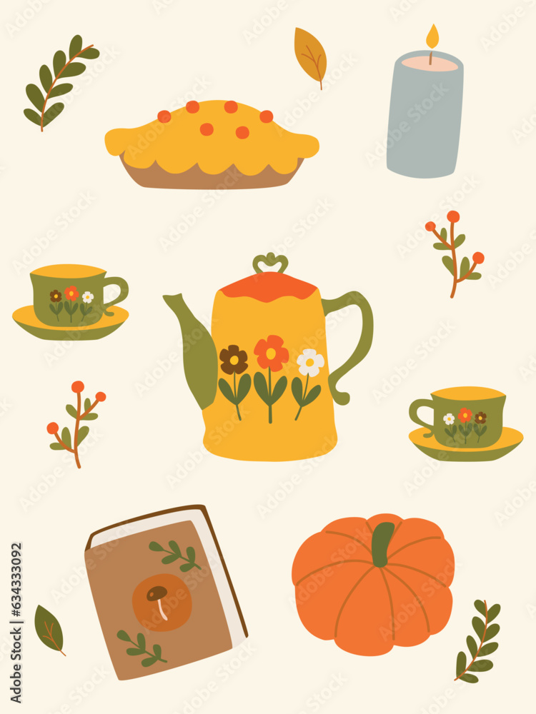 Cozy fall set with fall things and food Cozy fall set with fall things and food