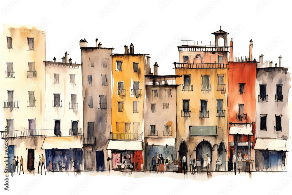 Fototapeta premium アンティークな街の水彩スケッチイラスト