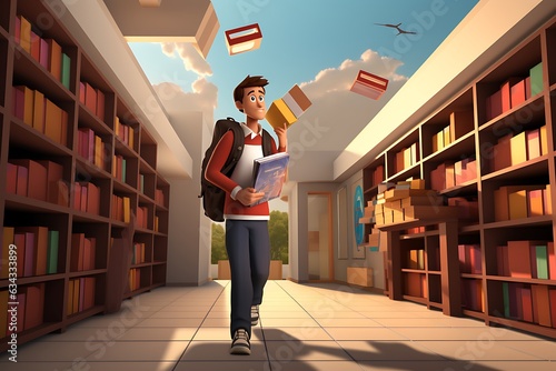 Ready to Conquer: 3D Cartoon of a Student's Ambitious Start to the School Year photo