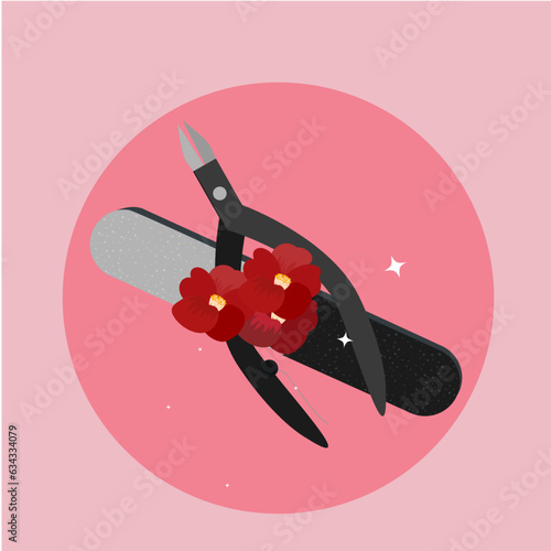  Cuticle Nipper And Nail File with Red Flowers