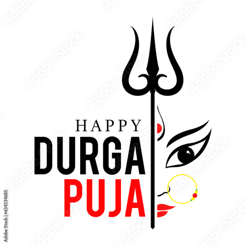 Happy durga puja festival card design, hindu festival subha navratri with trishul design. photo