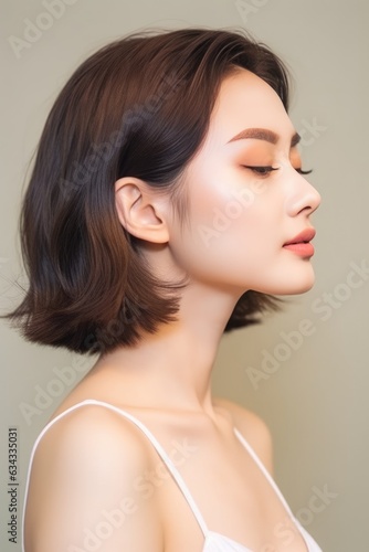 Beautiful young asian woman with clean fresh skin, beauty natural skin, Cosmetology. cosmetic concept. Generative ai