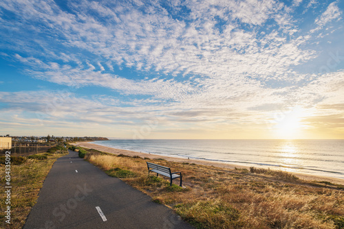 Bike lane with sea view along Christies Beach at sunset, South Australia © myphotobank.com.au