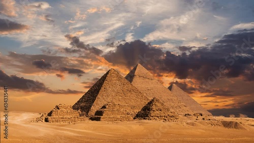 Timelapse of ssunset at Pyramid complex of Giza, in Cairo, Egypt. photo