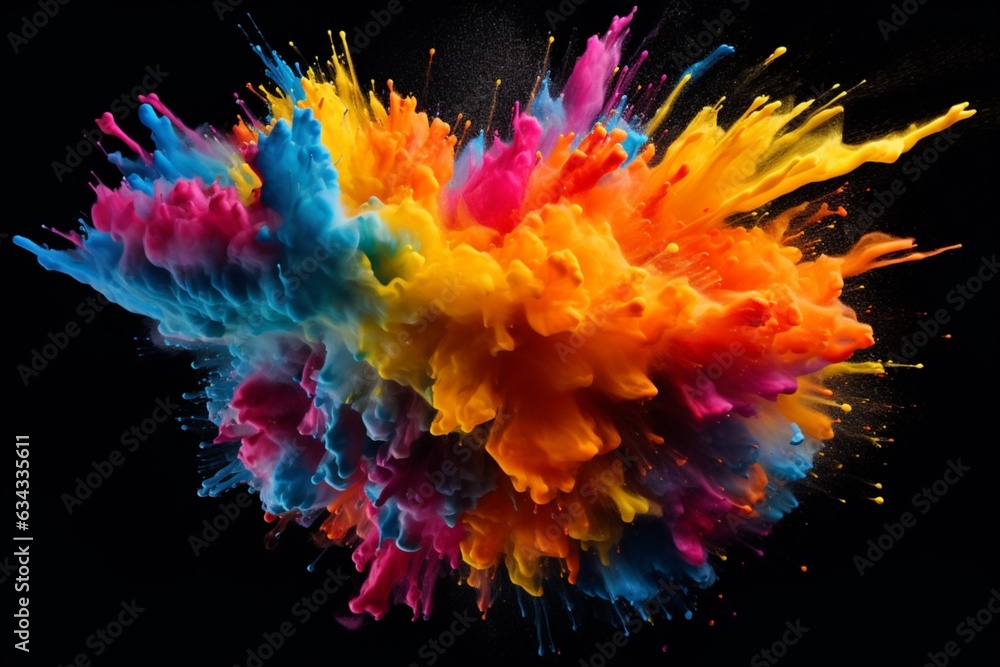 Colourful bright paint explosion on black background. AI generated Colourful bright paint explosion on black background. AI generated
