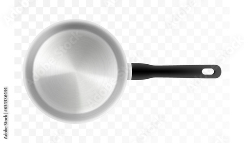 Empty modern steel saucepan isolated on white background. Top view. Realistic 3d vector design. Model of kitchen utensils. Equipment for preparing food