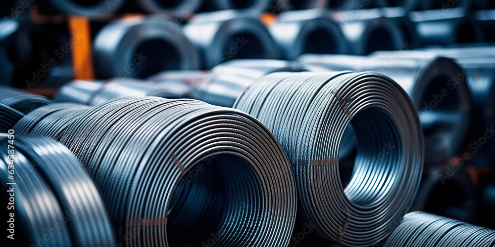 Rolls of aluminum metal fittings. Heavy industry production Stock Photo