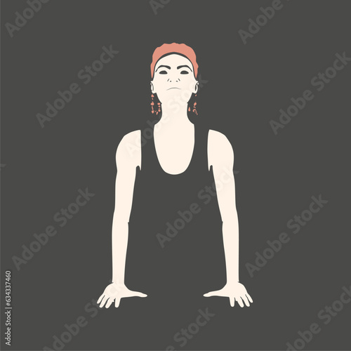 Young female workout. Sport girl doing stretching exercise. Casual sportwear - t-shirt, breeches and sneakers. Young woman wearing workout clothes. Sport fashion girl outline in urban casual style.