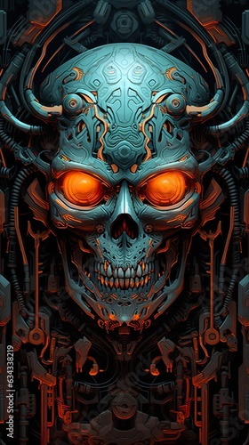 illustration of skull  symmetry  in style of blue and orange  halloween concept  generative AI