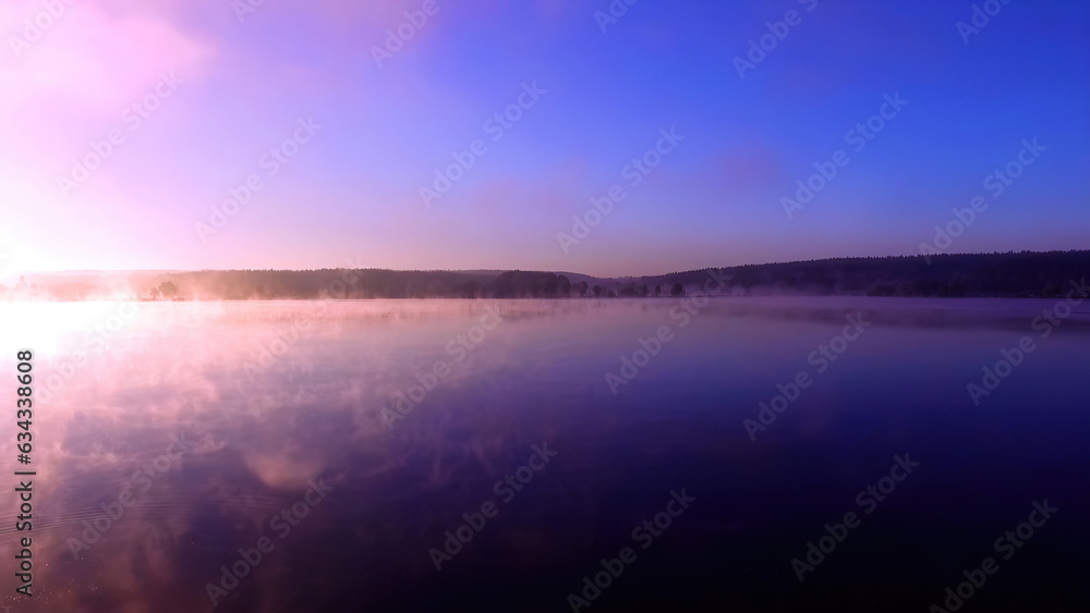 Ukraine is waking up.  Sunrise over a picturesque lake. A beautiful landscape. Ukraine.