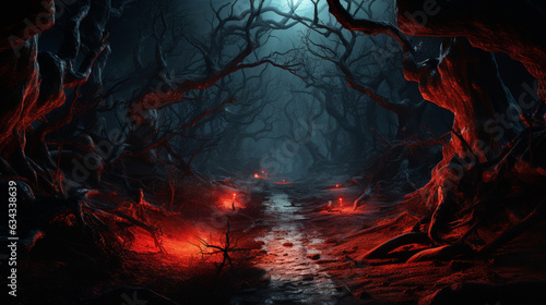Cursed Forest: A cursed forest with twisted trees and glowing eyes in the darkness, inviting you to explore its mysteries on Halloween night  © Наталья Евтехова