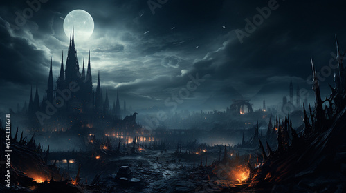 Gothic Cathedral  A Gothic cathedral at night  with dramatic architecture  towering spires  and a moonlit sky  creating a haunting Halloween scene 
