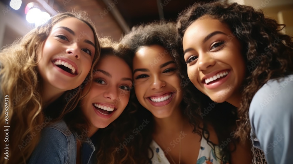 Fototapeta premium Photo of a group of student friends sharing joyful moments together.
