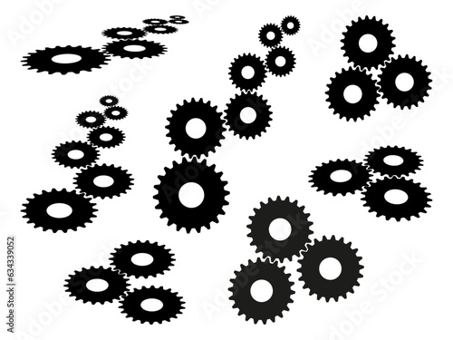 Set of Gears. Business development, teamwork concept. Mechanism wheels logo. Cogwheel concept template. Solving problems, settings, process, progress business icon. UI symbol. 