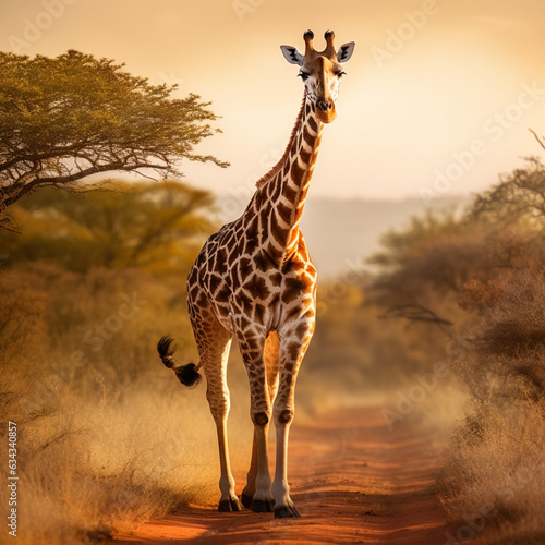 Giraffe in the savannah. Generative AI. © DALU11