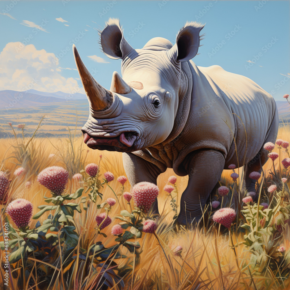 Fotografie Rhino in the savannah. Generative AI.