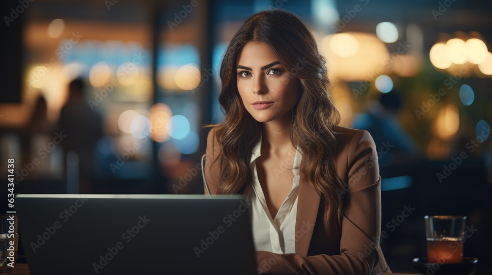 An executive woman working at a computer in her office.