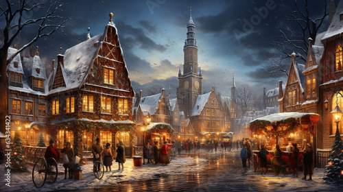 Christmas Market: A bustling Christmas market with stalls, gingerbread houses, and people enjoying holiday treats and shopping for gifts  © Наталья Евтехова