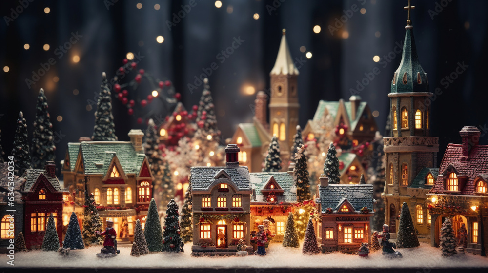 Christmas Village: A miniature Christmas village with charming houses, twinkling lights, and miniature figures, creating a festive and enchanting scene 