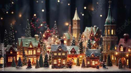 Christmas Village  A miniature Christmas village with charming houses  twinkling lights  and miniature figures  creating a festive and enchanting scene 