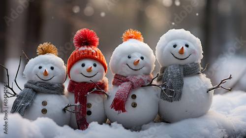 Snowman Friends: A group of adorable snowmen gathered together, each with its own personality, celebrating the joy of winter  photo