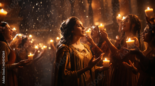 Christmas Choir: A choir singing hymns in front of a candlelit backdrop, radiating the harmonious spirit of Christmas 
