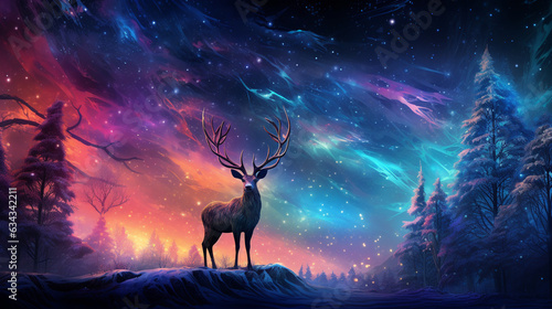 Magical Reindeer  A captivating image of reindeer in a winter forest  with the Northern Lights dancing in the sky  creating a truly magical moment 