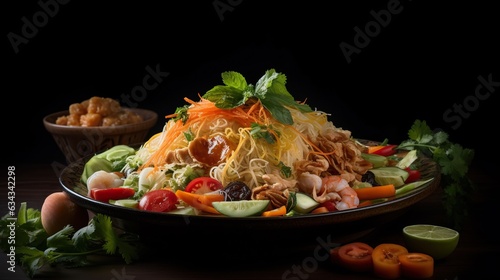 Capturing the Enigmatic Charm Som Tam in Dark Mode, a Visual Delight of Thai Culinary Artistry