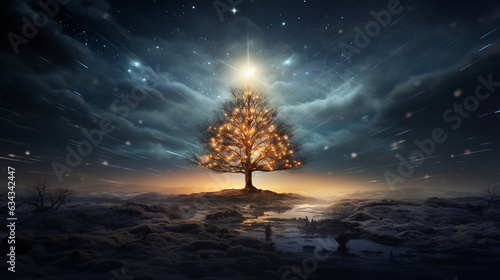 Starlit Christmas  A mesmerizing image of a starlit night on Christmas  with a bright star atop a beautifully decorated tree  radiating hope and wonder 