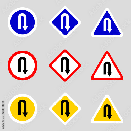 U turn sign.  Vector illustration.