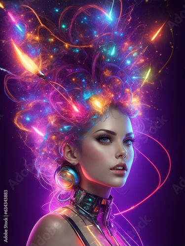 Beautiful woman with eletrical vibes photo
