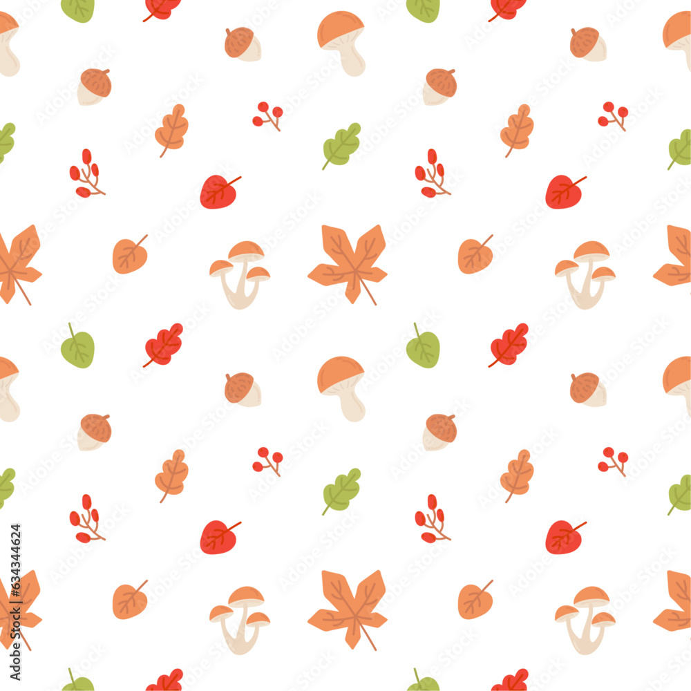 Autumn seamless pattern leafs and Mushrooms Autumn seamless pattern leafs and Mushrooms