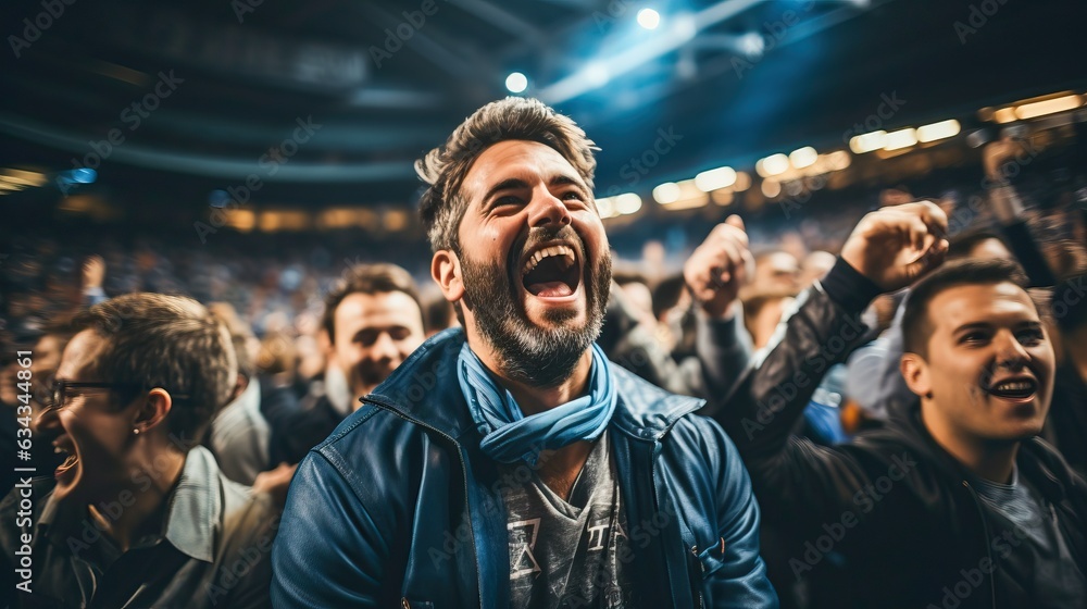 Happy supporters cheering their team, generative ai