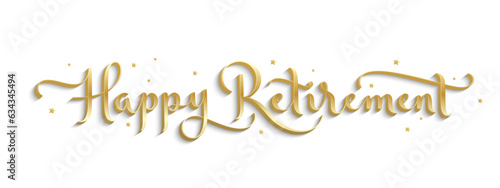 HAPPY RETIREMENT metallic gold vector brush calligraphy banner with tiny stars