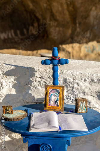 Church of Panagia Kakaviotissa in cave, Lemnos Island Eastern Aegean Greece, summer wedding destination photo