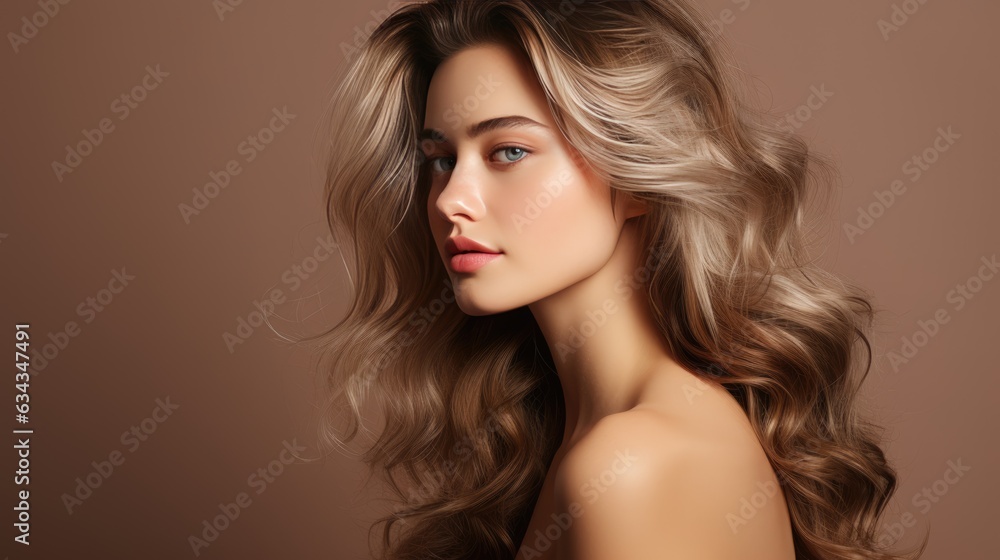 Fototapeta premium Portrait of a beautiful young woman with natural make-up. generative ai 