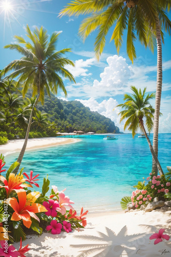 Tropical island beach Generative AI