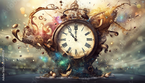 Happy new year unusual clock with copy space photo