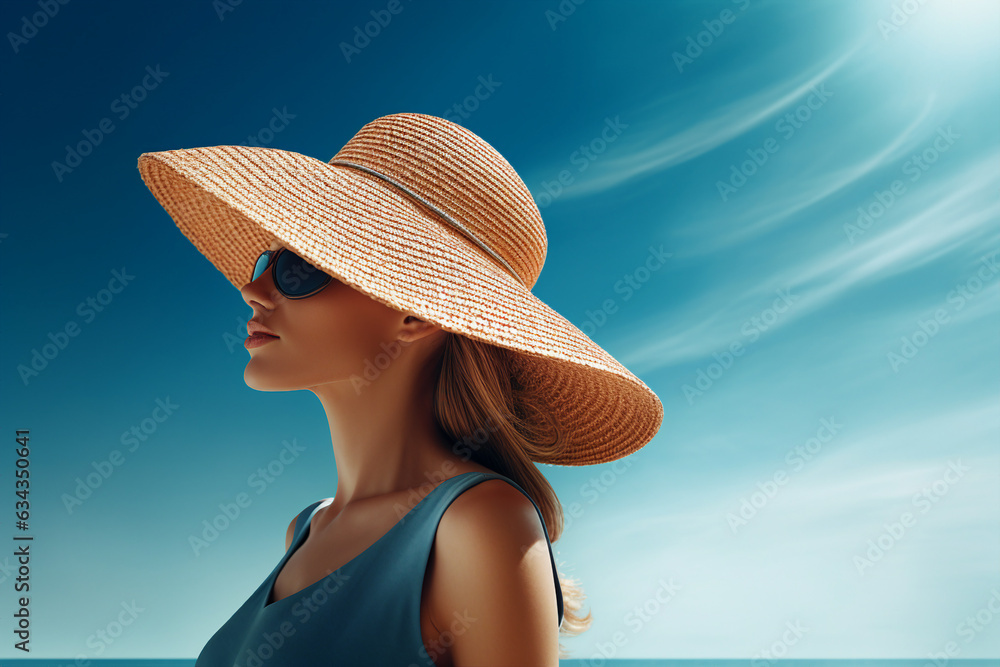 Generative ai collage image of charming lady tourist enjoying fun on summertime seashore