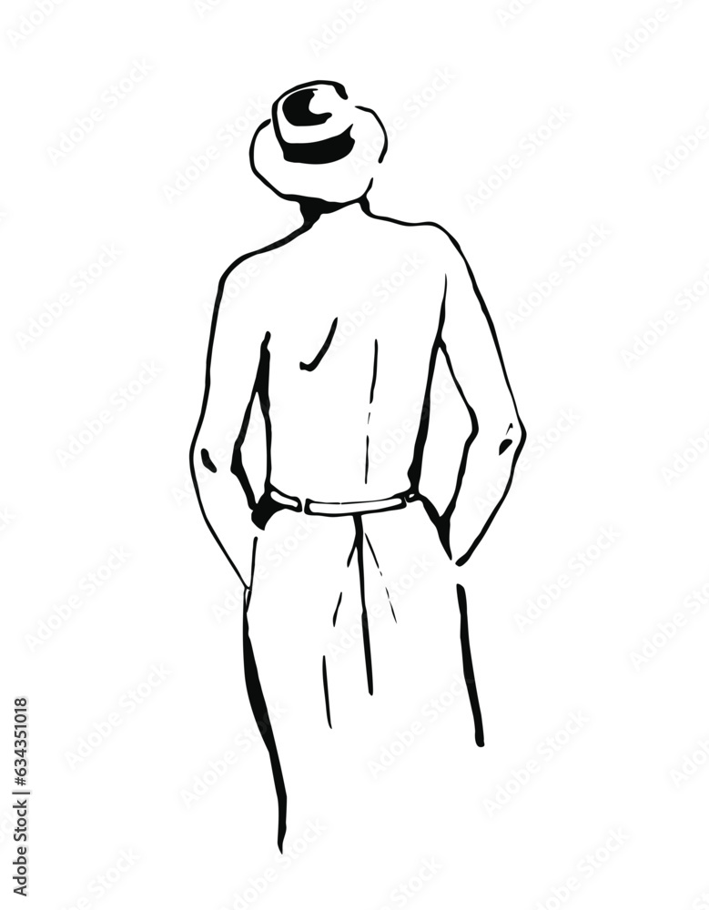 Naklejka premium Man standing silhouette from behind, no shirt