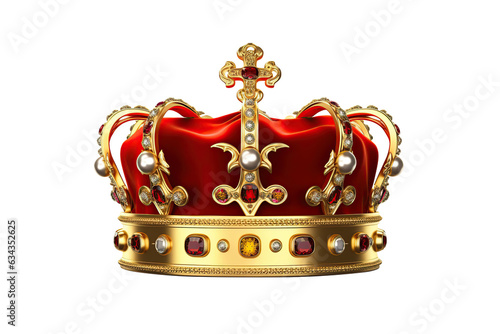 Golden crown with gem stones. Cutout on transparent